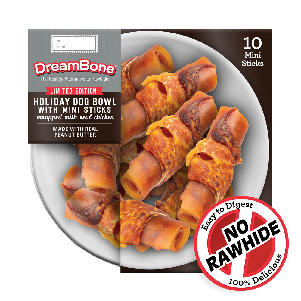 Holiday Dog Bowl with Mini Sticks DreamBone